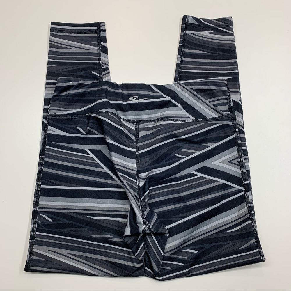 Everlast Gray Black Stripe Geo Mummy Print Athletic Leggings Women’s Size Medium - Picture 3 of 5